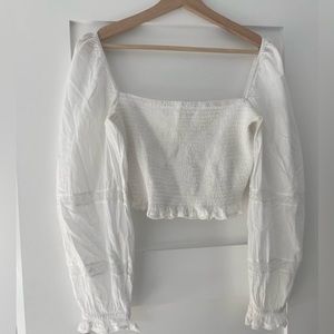 Aritzia White Smocked Blouse